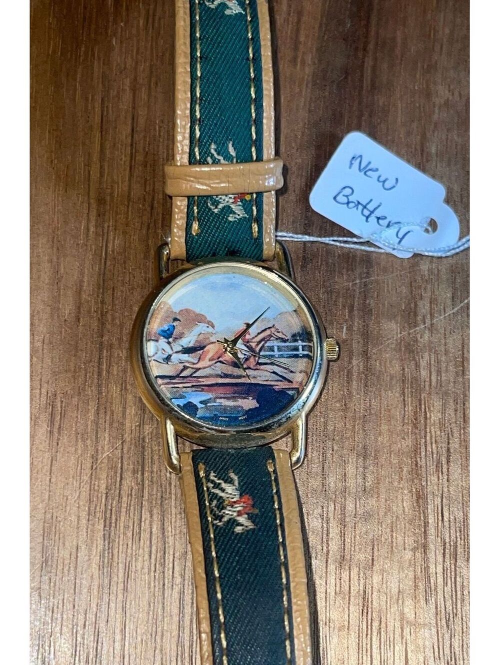 Vintage Leather Strap Watch with Equestrian Design 1980s- New Battery